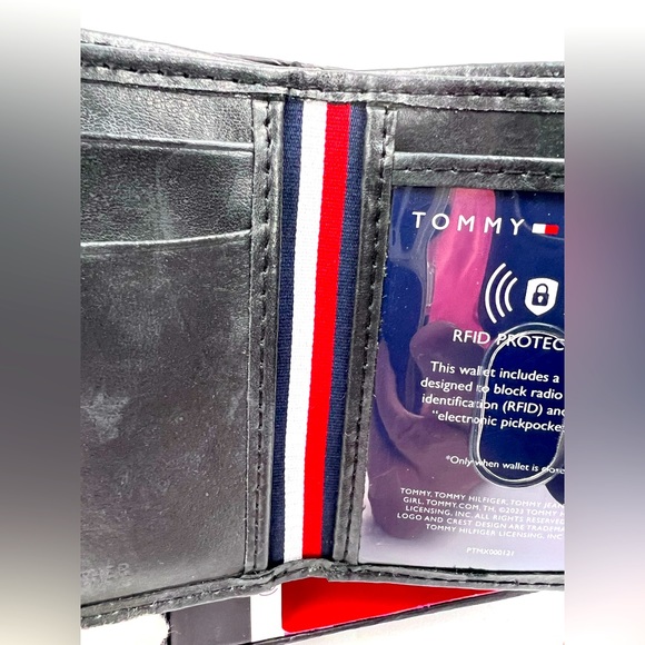 TOMMY HILFIGER, BLACK LEATHER, VALET ALSO LEATHER, TRI FOLD, RFID PROTECTION - Picture 7 of 16